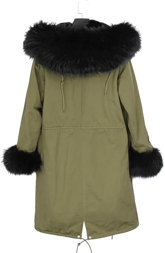 Winter Jacket Fashion Long Furry Parkas Womens Furry Coat Big Furry Collar Hooded Outerwear Casual Overcoat