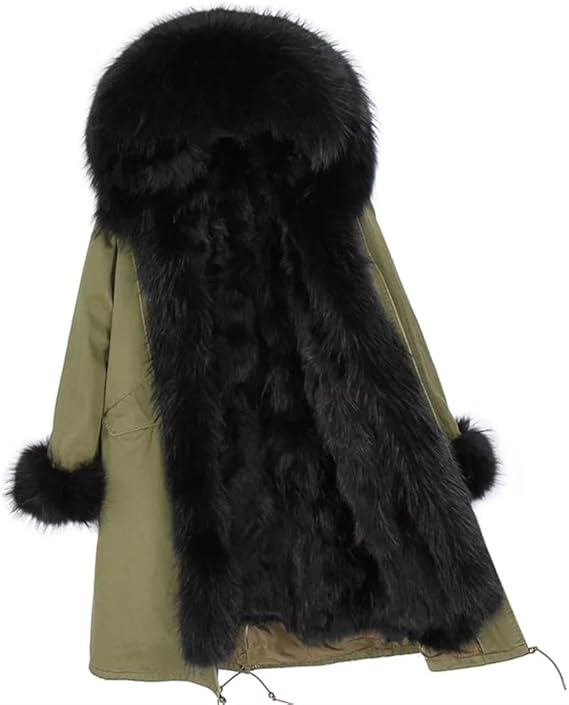 Winter Jacket Fashion Long Furry Parkas Womens Furry Coat Big Furry Collar Hooded Outerwear Casual Overcoat