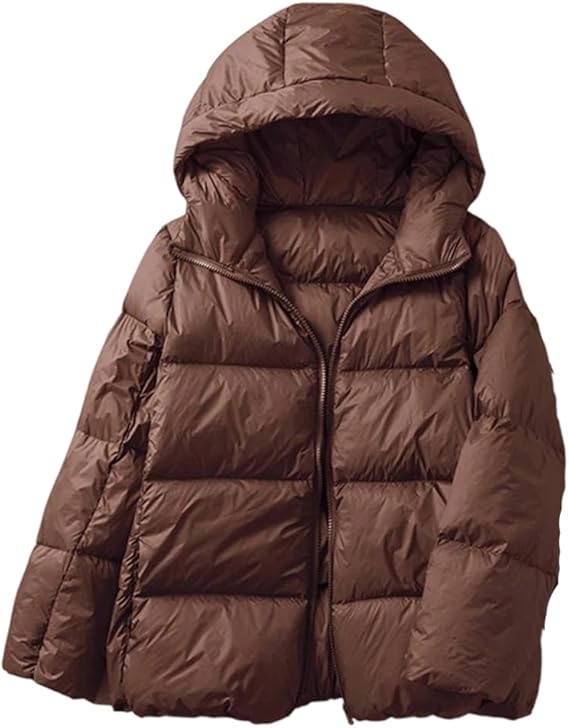 Women Light Hooded Warm Puffer Jacket White Duck Down Soft Coat Casual Bread Short Outwear