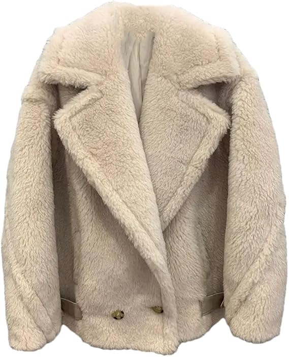 Ownwfeat Womens Fur Faux Winter Coat Wool Jacket Short Outerwear