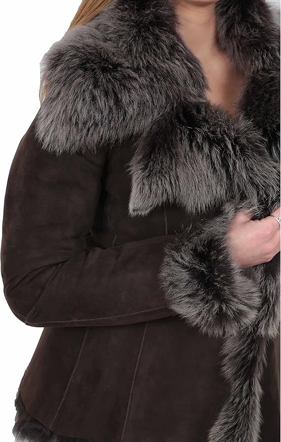 DR534 Women's Soft Sheepskin Shearling Toscana Jacket Brown