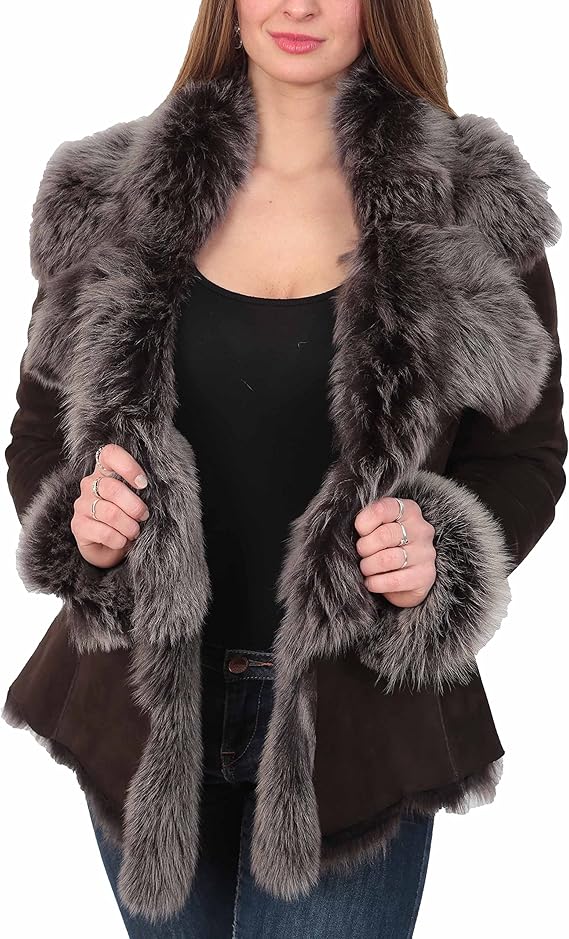 DR534 Women's Soft Sheepskin Shearling Toscana Jacket Brown