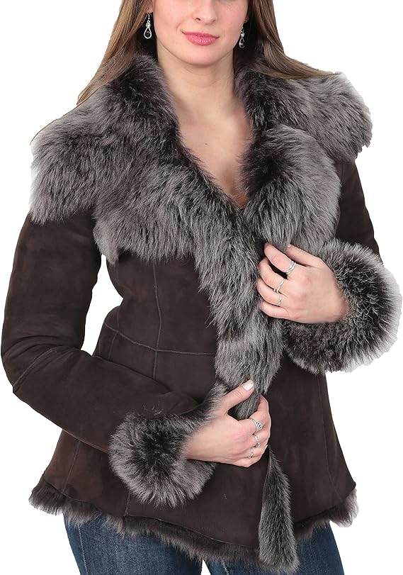 DR534 Women's Soft Sheepskin Shearling Toscana Jacket Brown