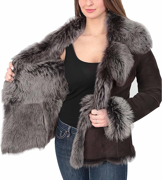 DR534 Women's Soft Sheepskin Shearling Toscana Jacket Brown